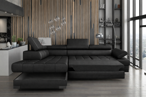 SULTAN L 103.5" x 88" Natural Leather Wide Sleeper Sectional with Storage