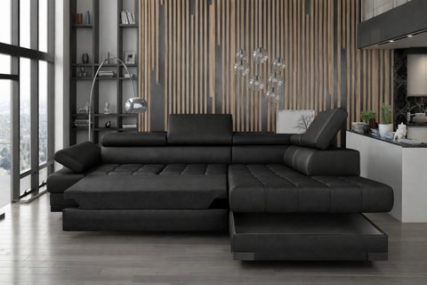 SULTAN L 103.5" x 88" Natural Leather Wide Sleeper Sectional with Storage