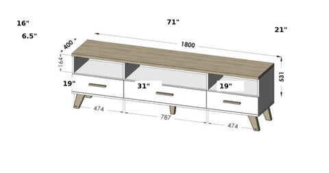 LOTTA Tv Stand 71" Wotan + Black