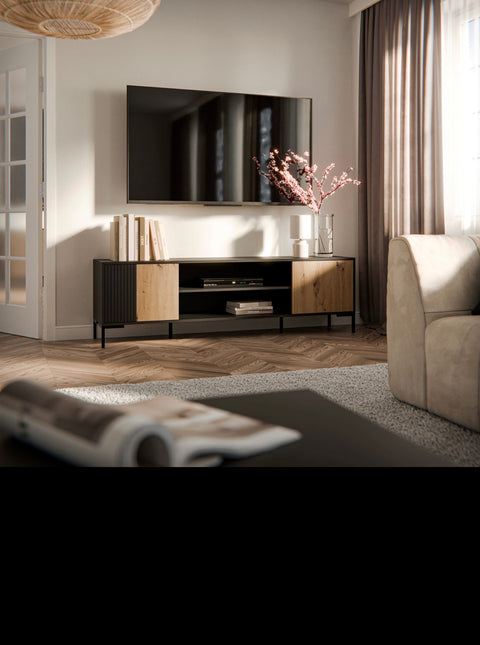 MERCI Tv Stand 71" Artisan Oak+Black Matte