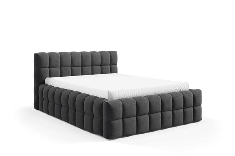LAGOS Queen Size Bed Frame with Storage Dark Gray Fabric