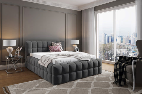 LAGOS King Size Bed Frame with Storage Dark Gray Fabric