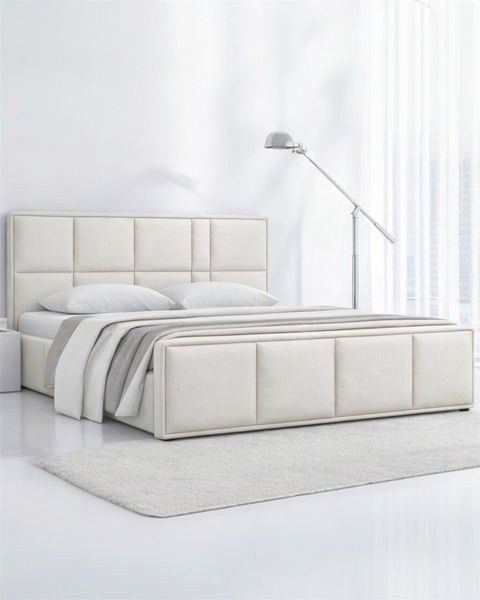 LUSSO King Size Bed Frame with Storage Ivory Fabric