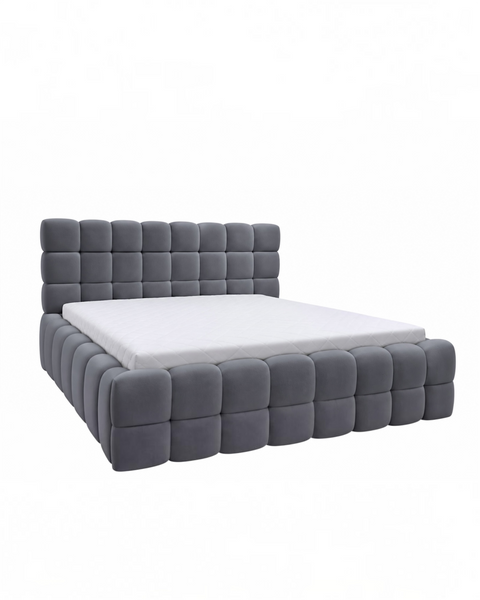 LAGOS LUXE Queen Size Bed Frame with Storage Dark Gray Fabric