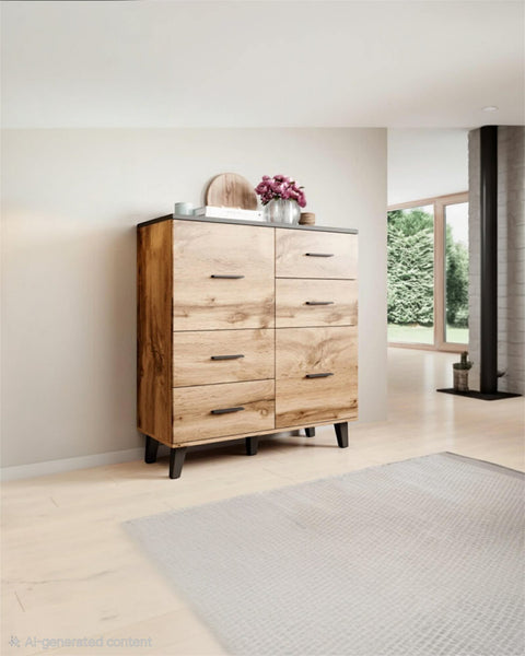 LOTTA 4 DRAWER & 2 DOORS OAK WOTAN + BLACK