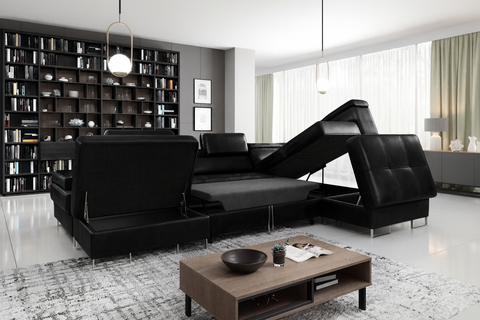 GALAXY XL Natural Leather 133" x 88" x 70 Wide Sleeper Sectional with Storage