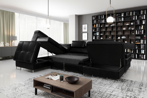 GALAXY XL Natural Leather 133" x 88" x 70 Wide Sleeper Sectional with Storage